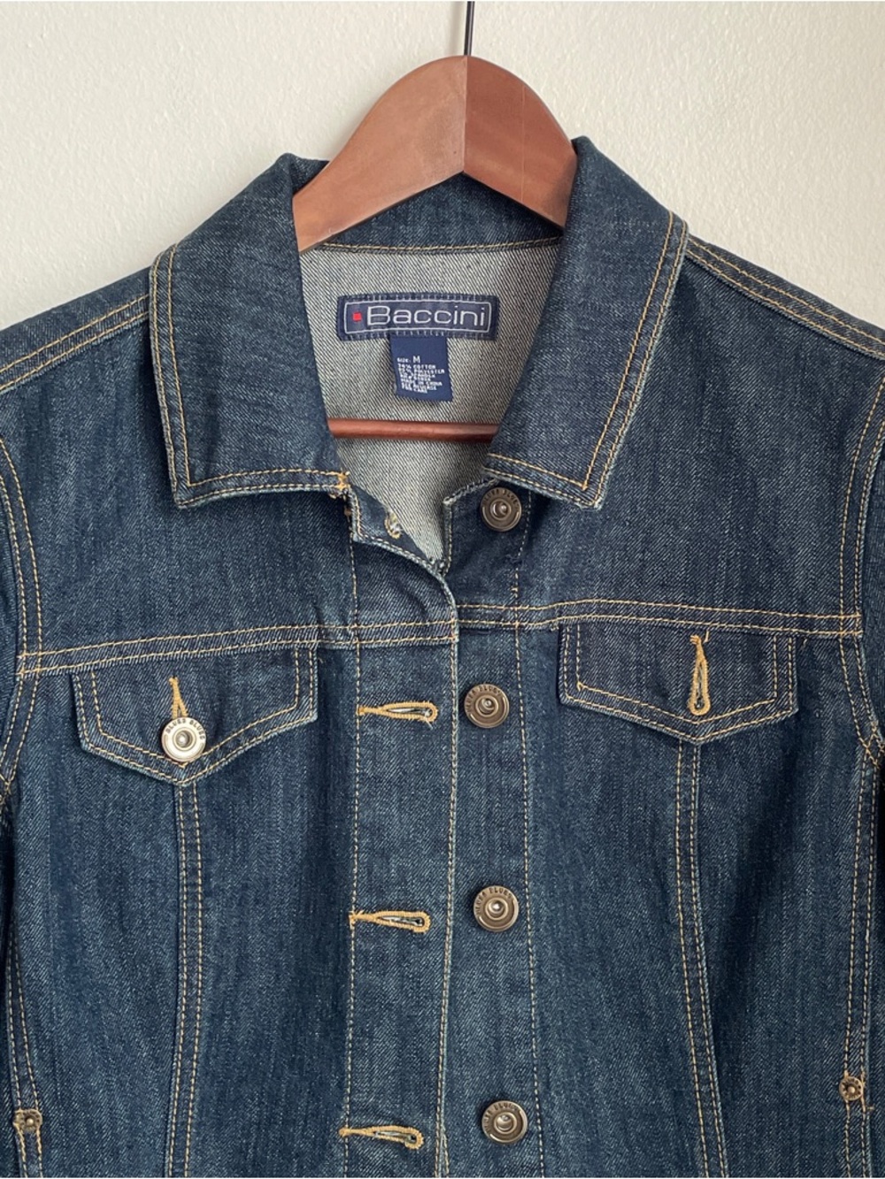 Vintage Y2K Dark Wash Denim Jean Jacket Medium Classic Indie Model Off Duty 90s - Picture 9 of 16